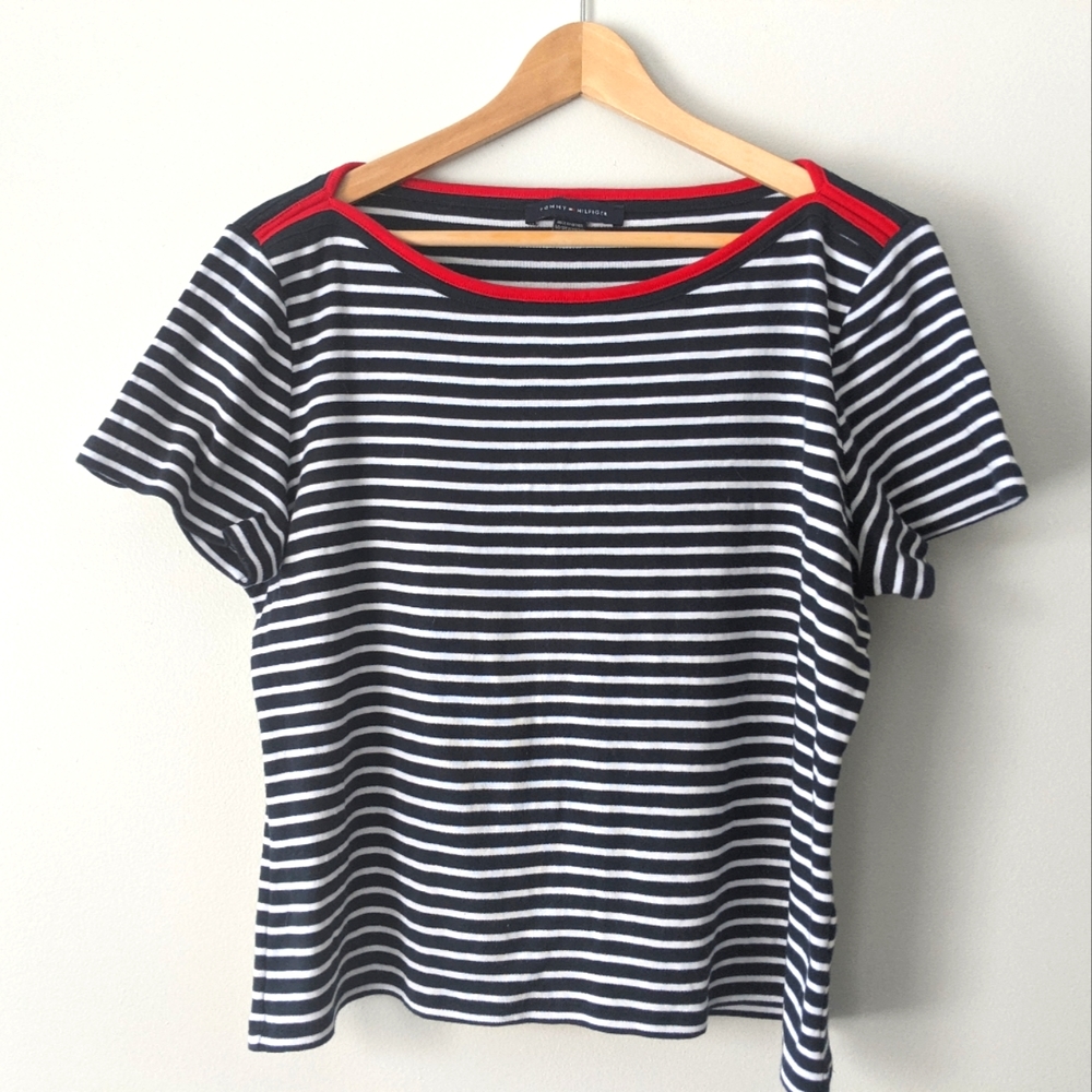 Tommy Hilfiger Nautical Stripe Boat Neck Top Navy White XXL